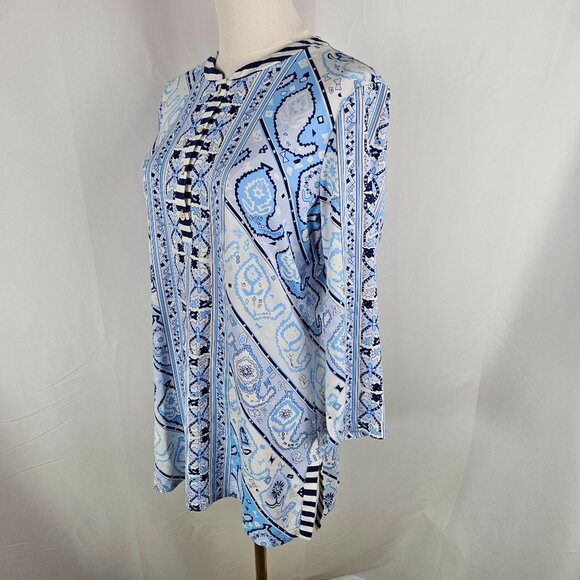 J. McLaughlin Biscayne Band Collar Tunic Size Medium Catalina Cloth Blue - Picture 3 of 9